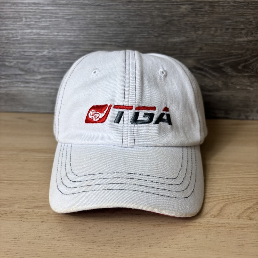 TGA Premier Golf Hat Cap Strap Back Mens White Red Golf Embroidered Adult Sports